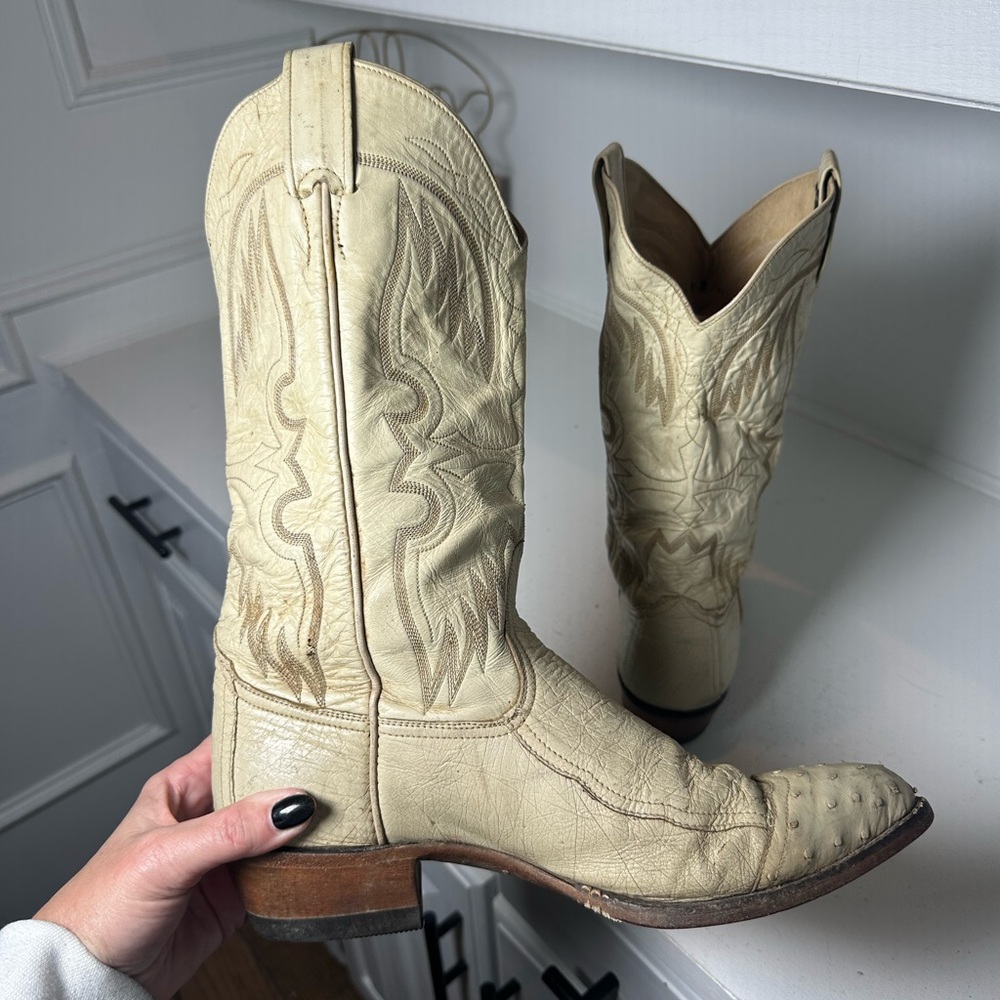 **SOLD**Vintage Larry Mahan Cream Ostrich Leather Men’s 9 Women’s 10–10.5 - Picture 7 of 10